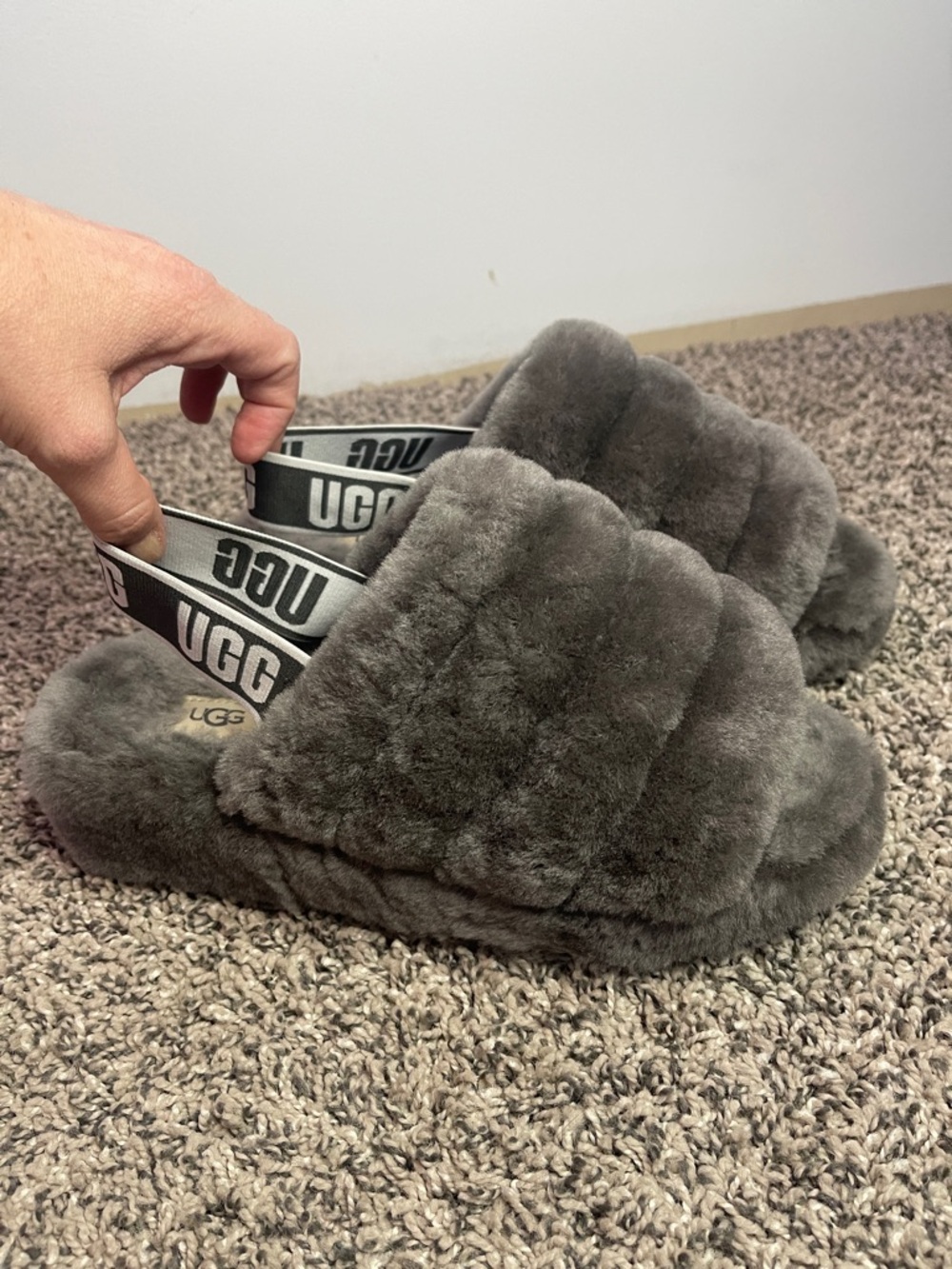 Ugg soft fuzzy grey slides sandals slippers size 8 USA or size 39EU